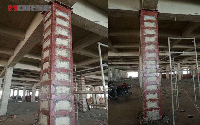 Renforcement d'une colonne en béton avec une plaque d'acier collée